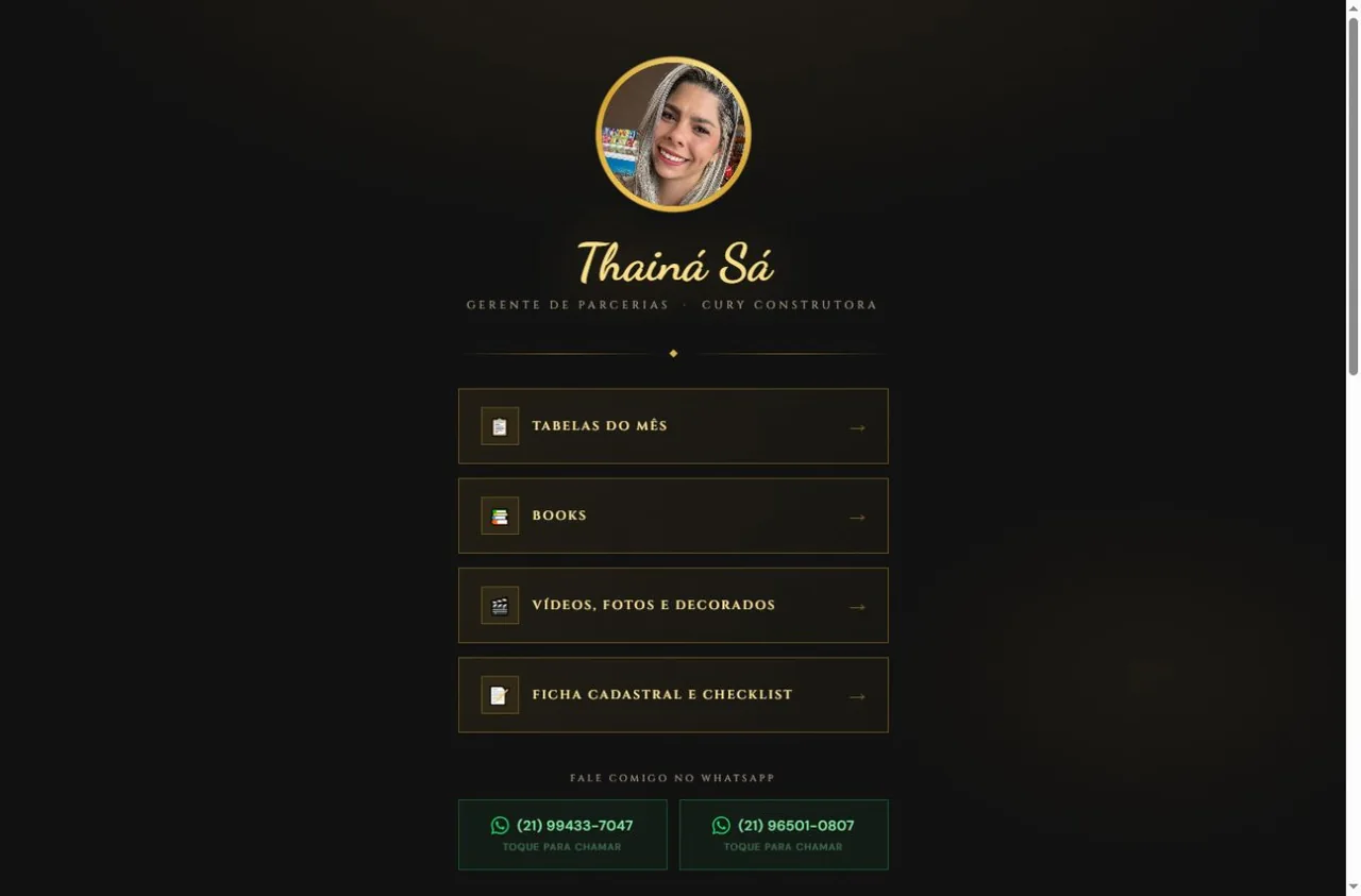Print da página inicial de Thainá Sá, exemplo de site no portfólio de Soluções Digitais